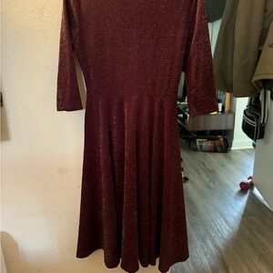 Unique Vintage Red A-Line Dress 3/4 Sleeve Crew Neck